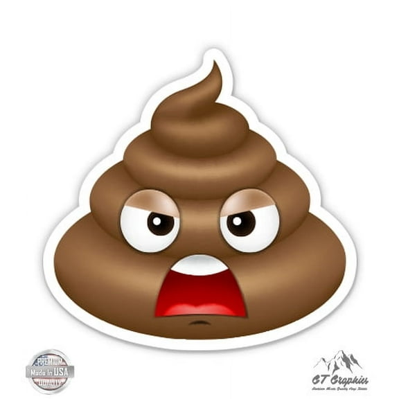 Poop Emoji Mad - 3" Vinyl Sticker - For Car Laptop I-Pad Phone Helmet Hard Hat - Waterproof Decal
