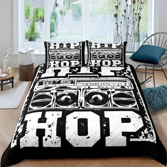 Housse de Couette Rock Musique Très Grand Ensemble de Literie Jazz Musique pour Adolescents Housse de Couette Graffiti Hip Hop Notes de Musique Polyester