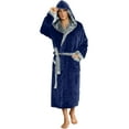 thumbnail image 1 of U2SKIIN Mens Fleece Robe with Hood, Mid Length Plush Shawl Collar Two Tone Bathrobe,(Navy/Light Grey,S-M), 1 of 5