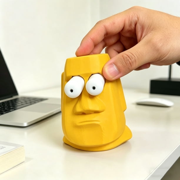 Divertida estatua Moai de juguete antiestrés con ojos saltones: juguete para apretar y aliviar el estrés, ideal para decorar el escritorio. Un bonito regalo para aliviar la ansiedad, tanto para niño