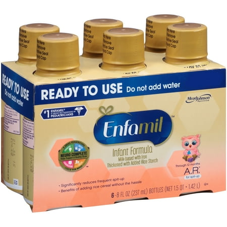 Enfamil A.R. Infant Formula for Spit Up, Ready to Use, 8 Fluid Ounce Bottles, 6 Pack