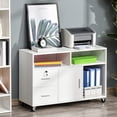 thumbnail image 2 of Lateral Filing Cabinet with Open Storage Shelf, Printer Stand Home Office  File Cabinet with Wheels, Lockable Drawer, White, 2 of 9