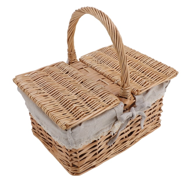 Canasta de Picnic de Mimbre Conpa Y, Canasta de Picnic de Ratán Premium Con Ropa de Cama, Alto Redonteado, Forro de Algodón, Dettastes de Maje, Picnic para Hacer, Acampar,