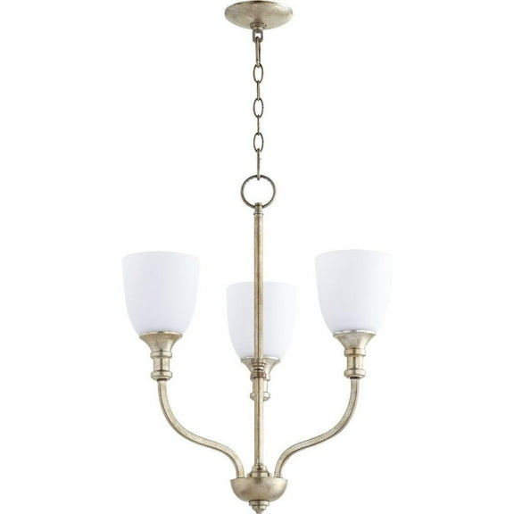 Transitional Three Light Chandelier-Aged Silver Leaf Finish-Satin Opal Glass Color Bailey Street Home 183-Bel-2535225
