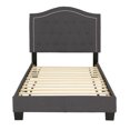 thumbnail image 2 of Poundex Twin Burlap Fabric Upholstered Bed Frame with Slats in Charcoal, 2 of 6