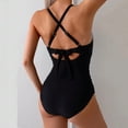 thumbnail image 5 of Women's One Piece Swimsuits Tummy Control Front Cross Bathing Suits V Neck Slimming Tie Back Swimwear Blue M, 5 of 6