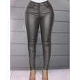 thumbnail image 2 of High Waist Thermal Lined PU Leather Skinny Cropped Pants, 2 of 5