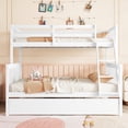 thumbnail image 3 of Bellemave Bunk Bed with Trundle, Twin Over Full Wood Bunk Bed with Twin Size Trundle, Rubber Wood Bunk Bed Frame with Guardrail and Ladder Convertible 3 Bed in 1 Bunk Bed, White, 3 of 11