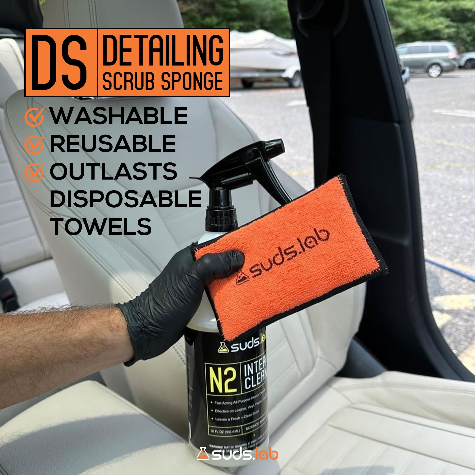 Suds Lab DS Microfiber Detailing Scrub Pad 2 Pack - Car Interior Cleaning & Detailing Microfiber Scrub Pads - Safe On Leather, Vinyl, Plastic, Etc.