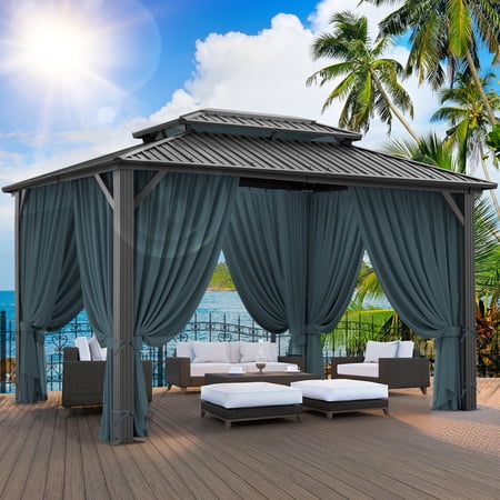 SANOPY 10'x12' Hardtop Gazebo, Outdoor Patio Aluminum Frame Permanent Gazebo with Galvanized Steel Roof for Backyard, Deck, Lawns, Black