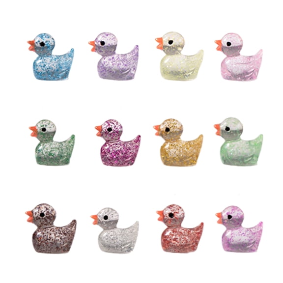 Ruanlalo 150Pcs Mini Glitter Duck Figurine Colorful Duck Resin Statue Miniature Animal Ornament Micro Landscape Dollhouse Fairy Garden Decoration Party Favors