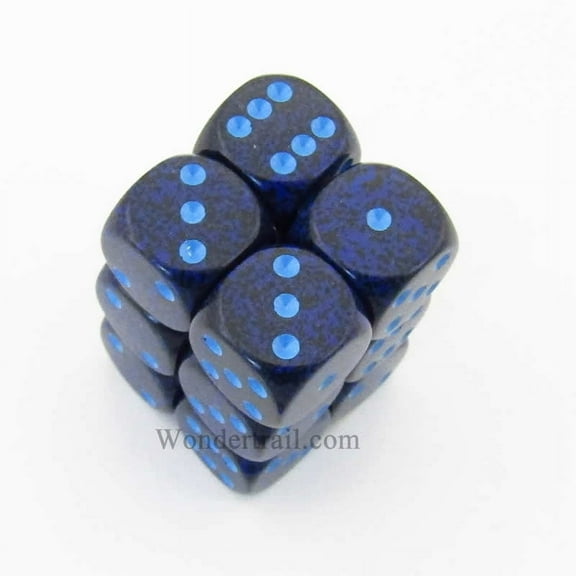 Cobalt Speckled D6 Dice with Blue Pips 16mm (5/8in) Pack of 12 Dice Chessex