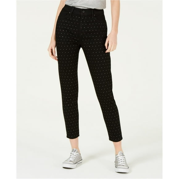 Rewash Womens Studded High Rise Skinny Fit Jeans, Black, 25