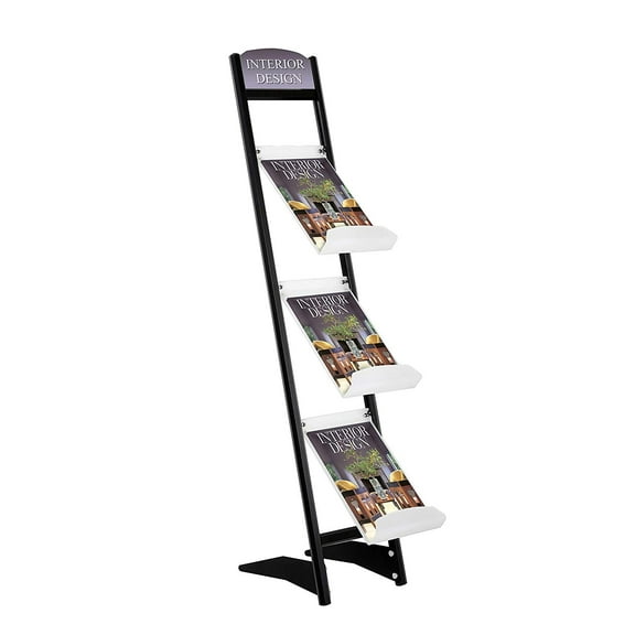 M&T Displays Rapid Portable Brochure Literature 3 Tiered Display Standing Rack Black
