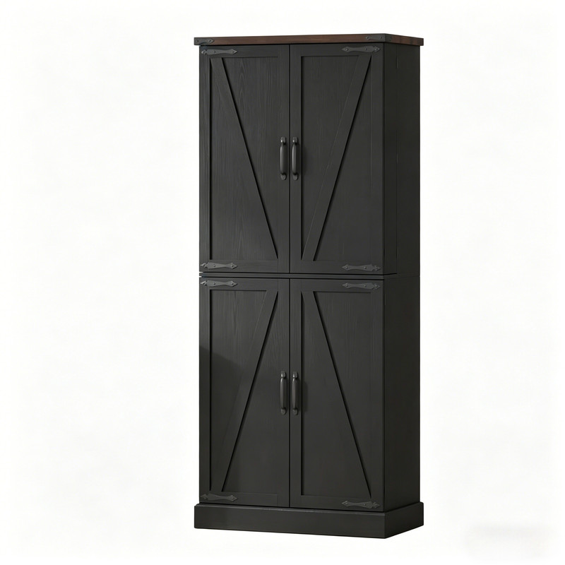 Farmhouse Style Storage Cabinet with Side Rack, Home Bar Sideboard Organizer, Kitchen Pantry Cabinet with Adjustable Shelf