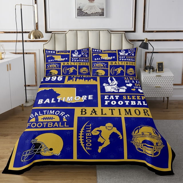 Erosebridal Ensemble de Courtepointe de Football Simple, Ensemble de Couvre-Lit Rugby pour Enfants Garçons Filles, Ensemble de Couvre-Lit de Sport pour Fan de Rugby, Couverture de Lit de Football avec 1 Taie d'Oreiller Léger (Baltimore)