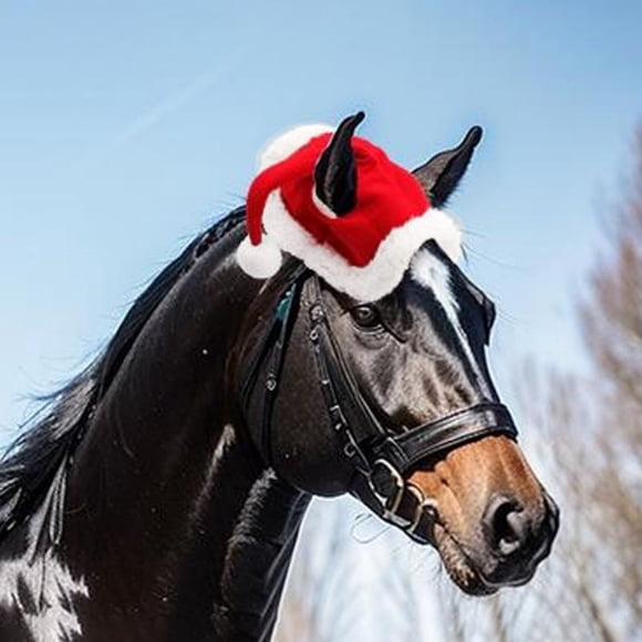 Christmas Horse Hat - Red Festive Design with Soft Trim for Easy Wearing - Universal Fit for All Horses
