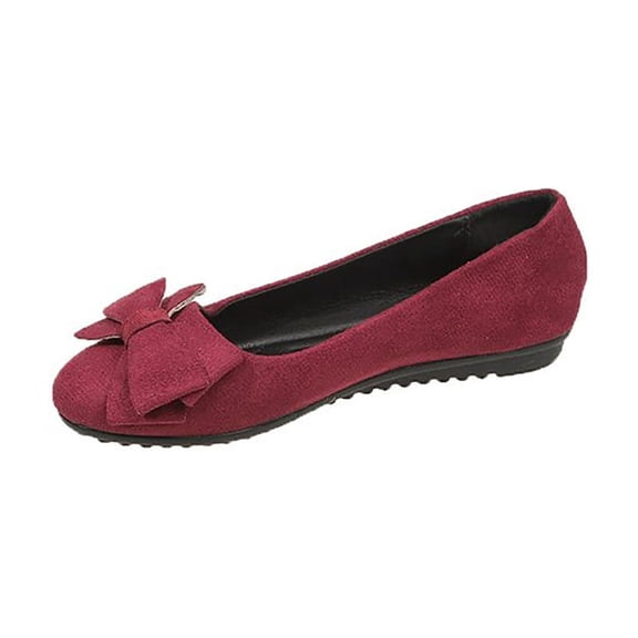 Womens Burgundy Ballet Flats Comfortable Work Flats for Women, Slip On Flocked Shoes with Non-Slip Sole for Office & Casual Everyday,Size 7