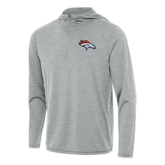 Men's Antigua Heather Gray Denver Broncos Tidy Quarter-Zip Pullover Hoodie