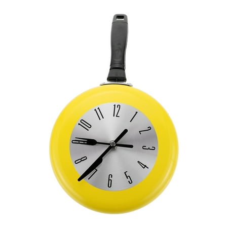 CTIRCHIU 1Set Yellow Metal Hanging Clock Round Frying Pan Wall Clock Silent Sweep Seconds