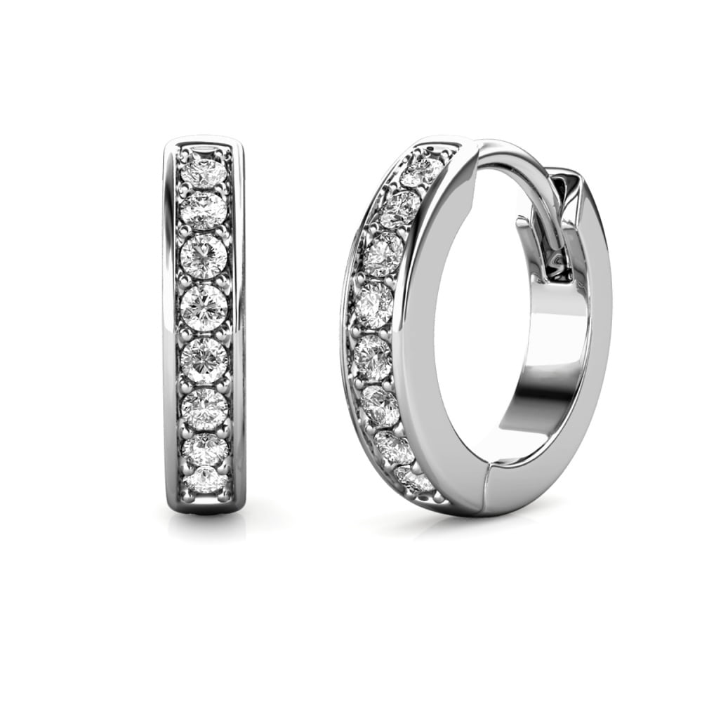 Cate & Chloe Skye 18k White Gold Plated 12mm Hoop Earrings with Swarovski Crystals Gift for Women