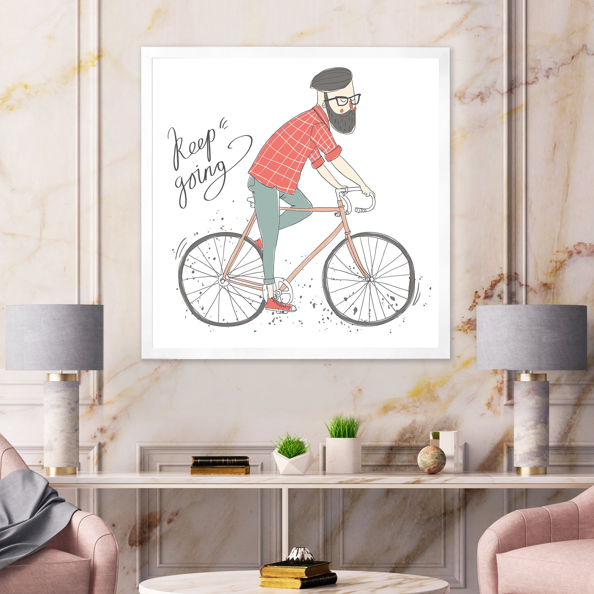 Designart 'Hipster Man Riding A Bicycle' Children's Art Framed Art Print