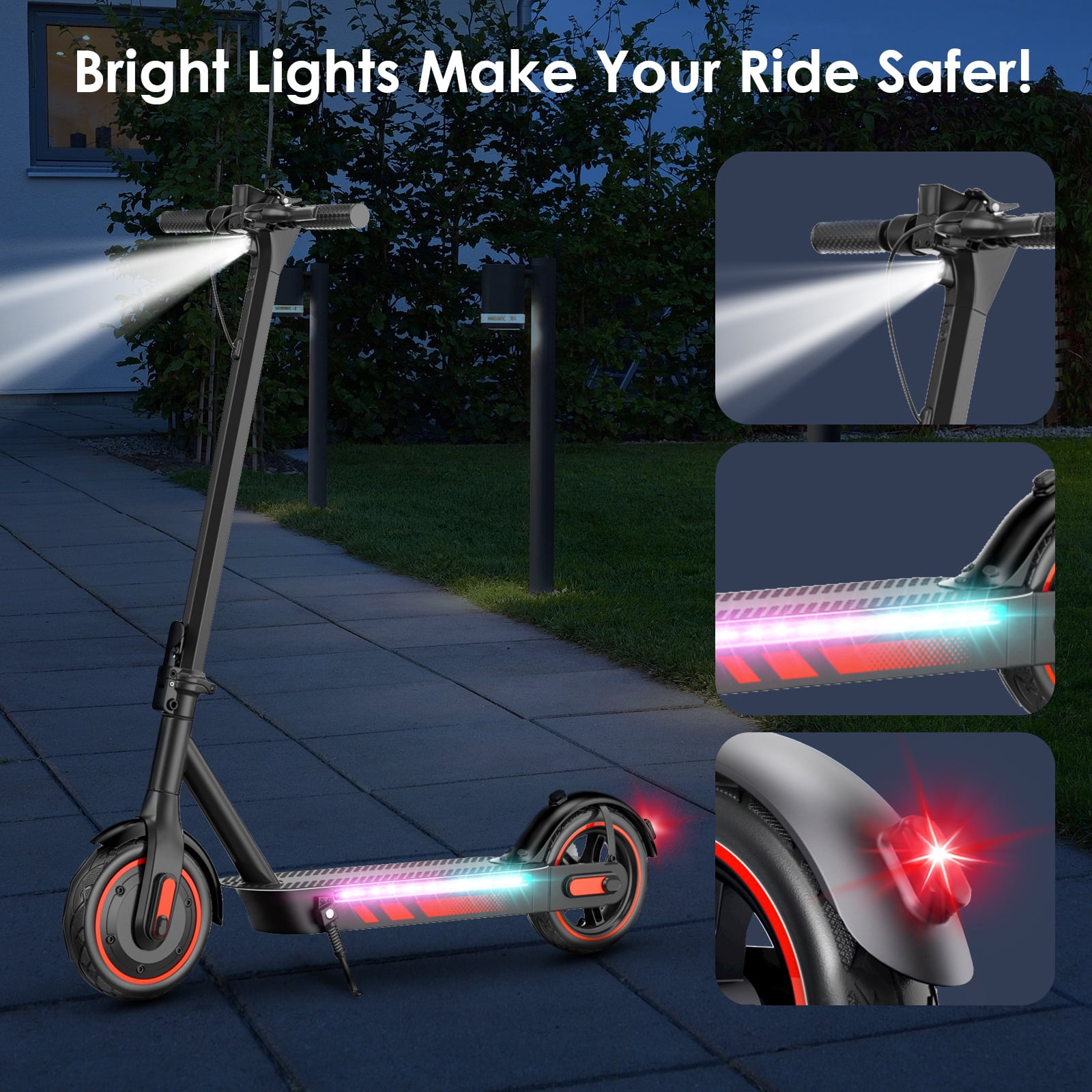 HiQiS Electric Scooter for Adults, 600W Motor, 10"Air Tires, up to 25 MPH and 22-30 Miles Range, Lightweight Folding Electric Scooter for Commuter Red