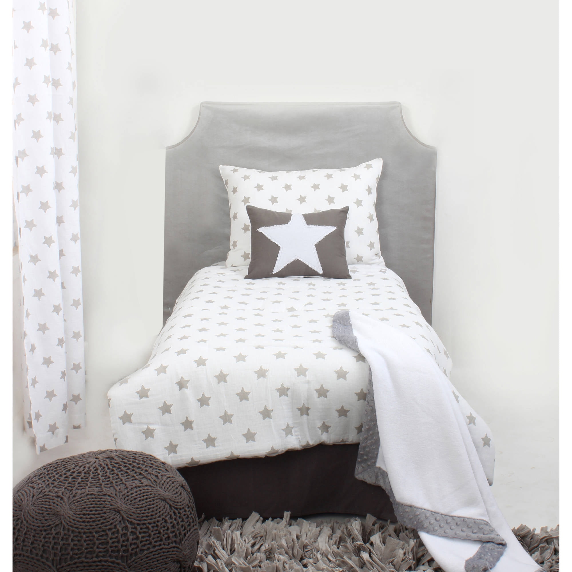 Bacati - Stars 100% Cotton breathable Muslin 3-Piece Toddler Bedding Sheet Set, Grey