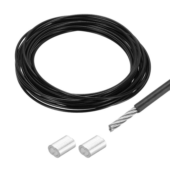16Ft Wire Rope 304 Stainless Steel Cable 1/12" Vinyl Coated with 2pcs Aluminum Sleeves Black