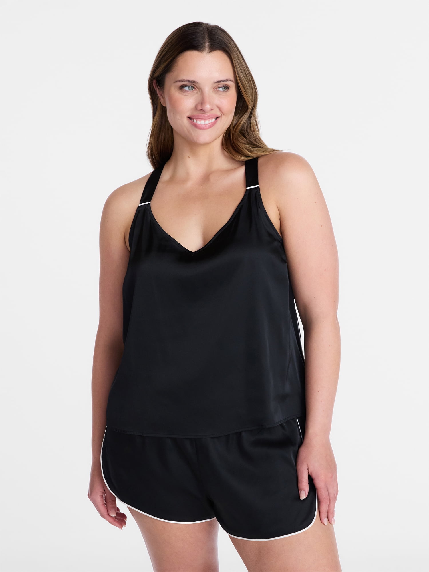 Joyspun Women’s Stretch Satin Cami and Shorts Pajama Set, 2-Piece, Sizes XS-3X