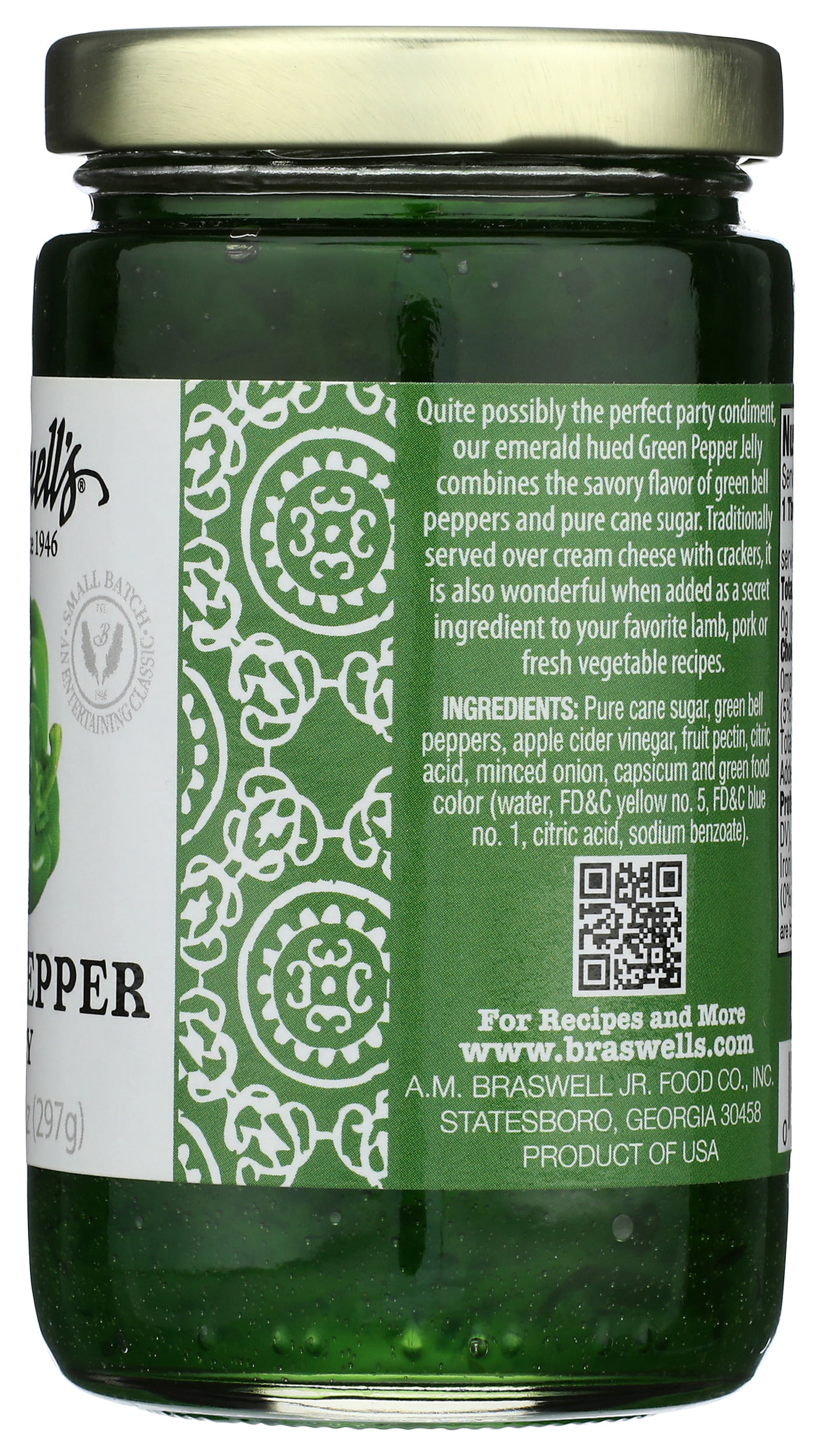 Pack of 6, Braswell Green Pepper Jelly, 10.5 oz