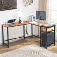thumbnail image 4 of Fithood L-Shaped Desktop Computer Desk with Power Outlets & Shelf Tiger wood, 4 of 5