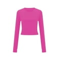 thumbnail image 3 of Jalioing Women's Long Sleeve Basic Tops Slim Fashion Crew Neck Crop Tops Summer Casual Solid Color T Shirt, 3 of 4