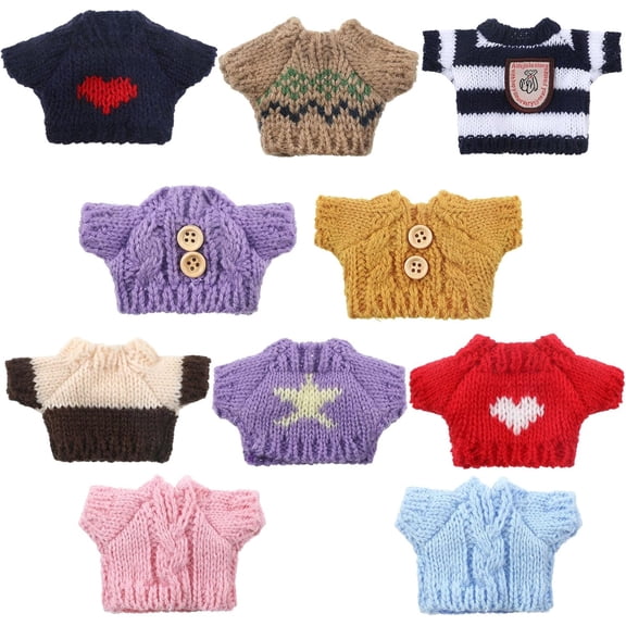 10 Pieces Christmas Doll Clothes Set Winter Outfits Knitted Clothing Santa Sweater for Doll Accessories(Random Style)