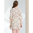 thumbnail image 3 of Unique Bargains Femmes Cloche Florale Manches 3/4 Cravate Manches Volants Robes d'Ourlet, 3 of 4