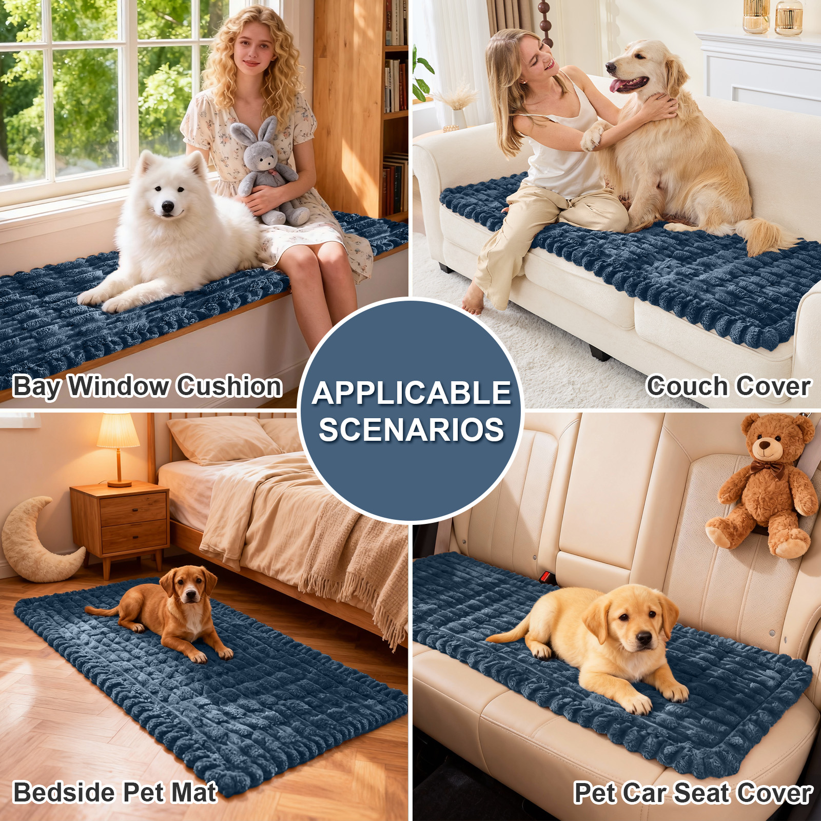 SANMADROLA Waterproof Couch Cover for Dogs Washable, Non-Slip Fuzzy Loveseat Slipcovers, Thick Soft Dog Bed Mat for 2 Cushion Sofa Pet Friendly Furniture Protector, Blue, 28" x 71"