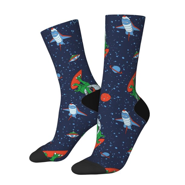 Balery Dinosaur Astronaut Space Surfing Calcetas Largas con Estampado para Hombre y Mujer – Suaves y Transpirables, Talla Única (US 5-11)