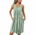 thumbnail image 2 of Fnooota Nightgowns for Women, Printed Sleeveless Crewneck Pleated Womens Sleepshirts Green Size XL, 2 of 7