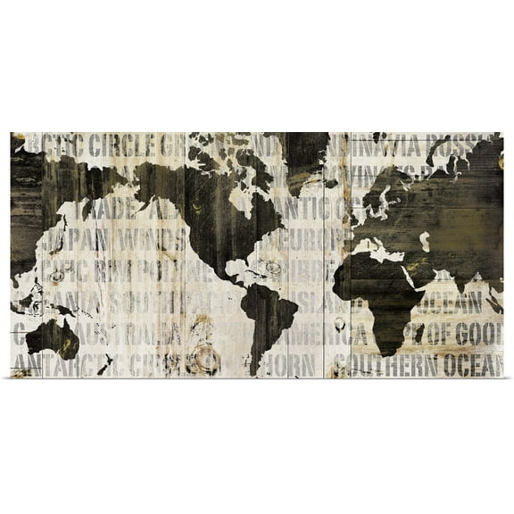 Great BIG Canvas | Rolled Sue Schlabach Poster Print entitled Crate World Map Neutral