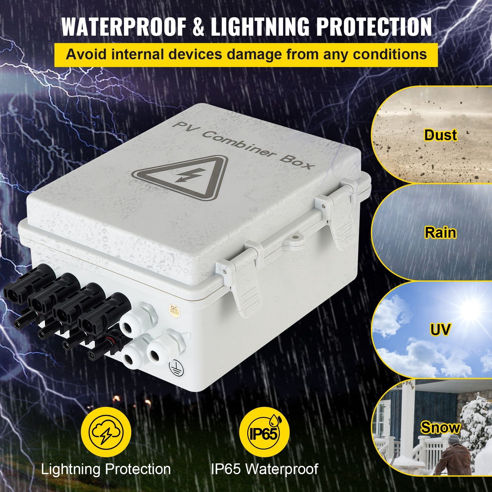 PV Combiner Box 4 String 15A DC Fuses 63A Circuit Breaker IP65 for Solar Panel System