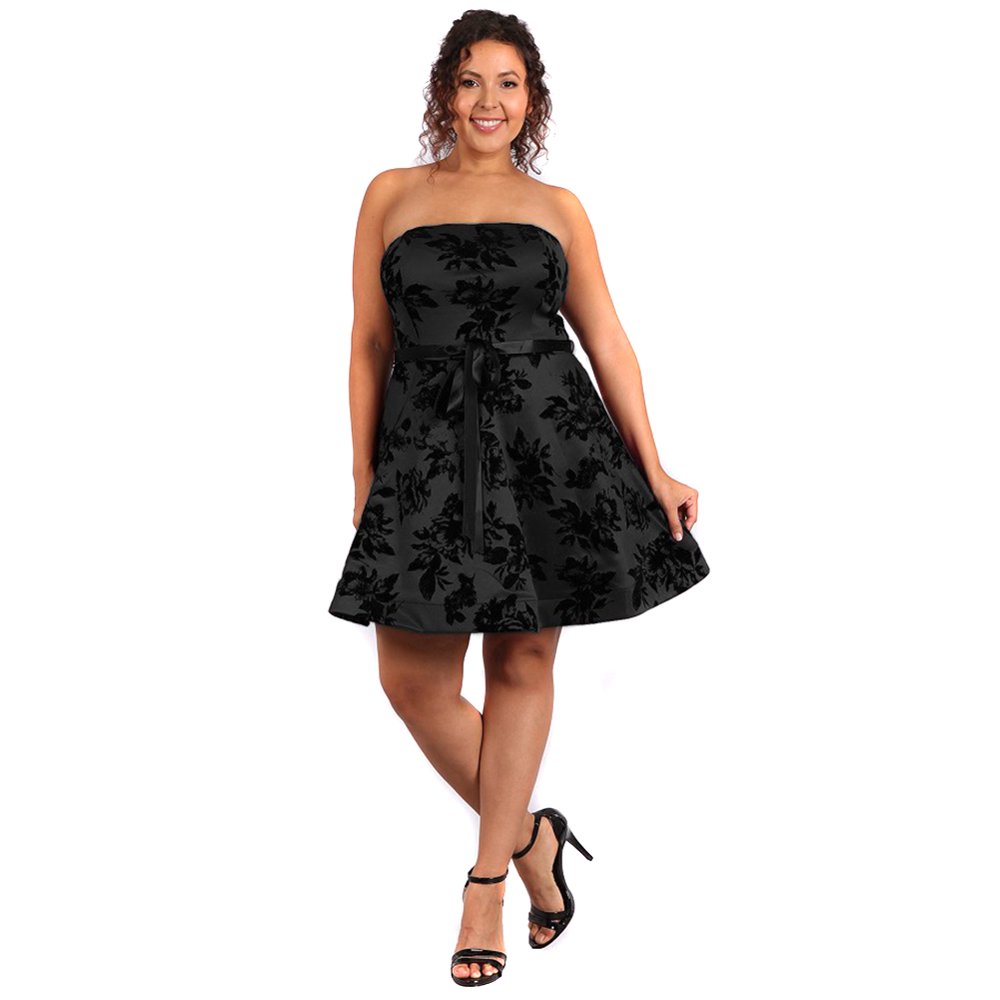 Fourever Funky Plus Size Floral Design Strapless Fit & Flare Cocktail