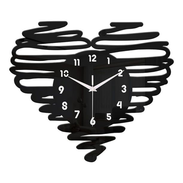 Reloj de pared en forma de corazón, movimiento silencioso, números arábigos analógicos, reloj colgante, Negro