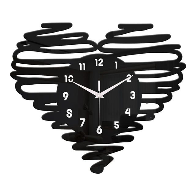 Reloj de pared con forma de corazón, números arábigos, 12 pulgadas, analógico, moderno, con movimiento silencioso. Negro