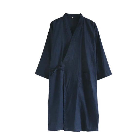 ZACPNCV Mens Lightweight Summer Robe V Neck 3/4 Sleeve Short Kimono with Pockets Breathable Loungewear for Home Sash Tie Casual Sleepwear