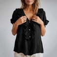 thumbnail image 6 of Craaazy Women Plus Size Tops Loose Fit Solid Color V Neck Ruffle Placket Short Sleeve Cotton T Shirts for Daily Wear Gift, 6 of 9
