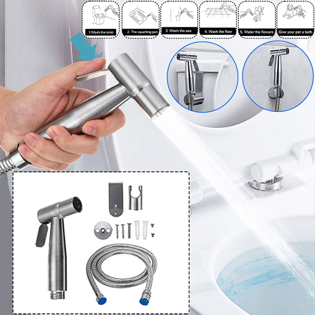 Stainless Steel Handheld Toilet Bidet Sprayer Bathroom Shower Water