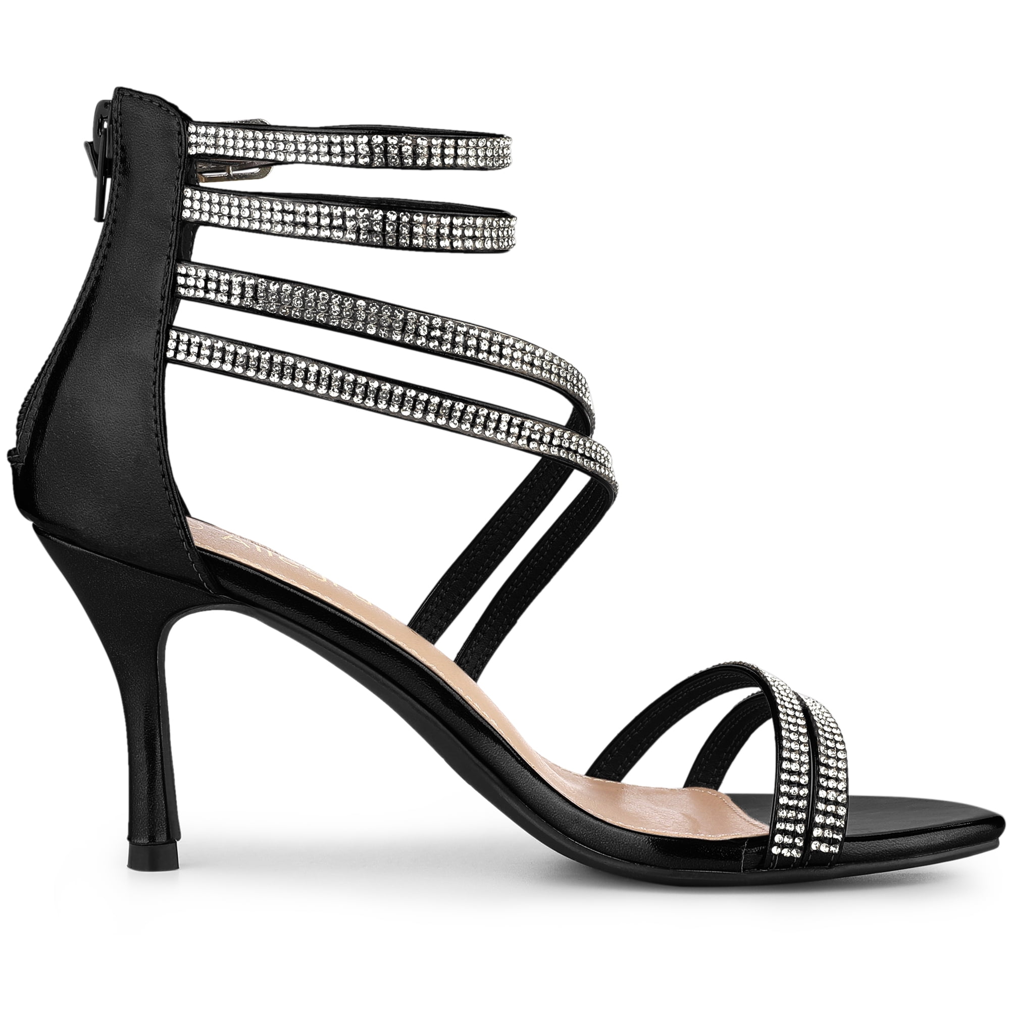 DARING DIVA Women's Ankle Strap Rhinestone Stiletto Heels Sandals Black 10