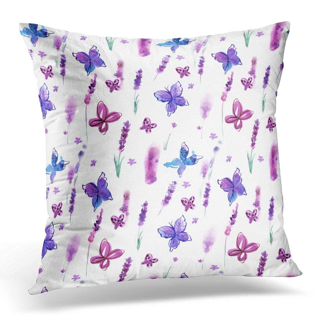 BSDHOME Blue Beautiful Provence Watercolor with Lavender and Butterflies Purple Butterfly Pillow Case Pillow Cover 18x18 inch Walmart