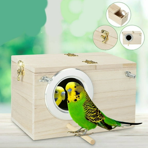 Bird House Parakeet Nesting Box Wood Breeding Box Parrots Mating Box for Lovebirds,Cockatoo,Budgie, Finch,Random Left or Right Open