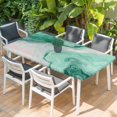 thumbnail image 2 of Green Marble Table Cloths for 6 Foot Rectangle Tables, Summer Ocean Wave Green Ombre Patio Waterproof Elastic Fitted Tablecloths, Washable Rectangular Table Cover for Camping, 2 of 8